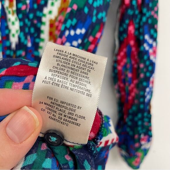 Maeve Anthropologie Blue Confetti Peplum Boho 3/4 Sleeve Blouse Womens 4 Fall - Picture 9 of 10